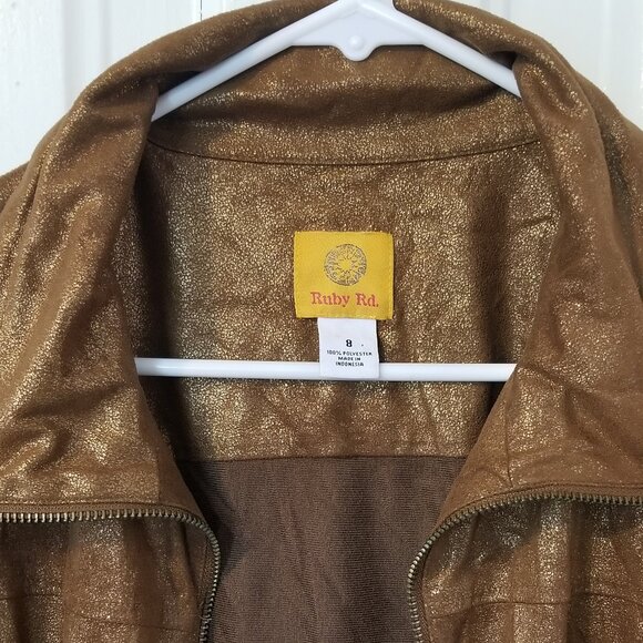 Ruby Rd. Copper/Wheat Metallic Zip Up Jacket sz 8 - Picture 3 of 3